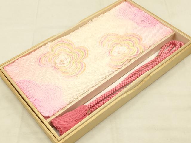 平和屋着物●和装小物　振袖用帯締め・帯揚げセット　総絞り　舞花文　暈し染め　金糸　撚り房　逸品　AAAZ8971ay