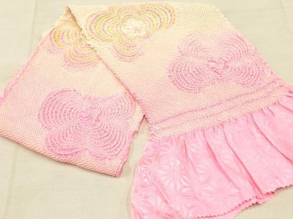 平和屋着物●和装小物　振袖用帯締め・帯揚げセット　総絞り　舞花文　暈し染め　金糸　撚り房　逸品　AAAZ8971ay