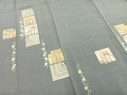 平和屋着物▽訪問着 単衣 駒刺繍 色紙草花文 金彩 正絹 逸品 AAAZ9002fy