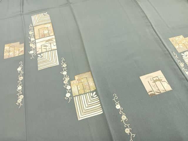 平和屋着物▽訪問着 単衣 駒刺繍 色紙草花文 金彩 正絹 逸品 AAAZ9002fy
