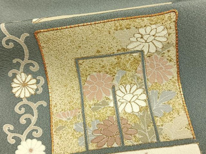 平和屋着物▽訪問着 単衣 駒刺繍 色紙草花文 金彩 正絹 逸品 AAAZ9002fy