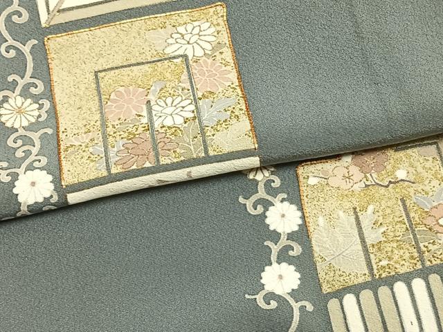 平和屋着物▽訪問着 単衣 駒刺繍 色紙草花文 金彩 正絹 逸品 AAAZ9002fy