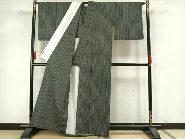 平和屋着物▽上質な紬 単衣 縞 正絹 逸品 AAAZ9004fy