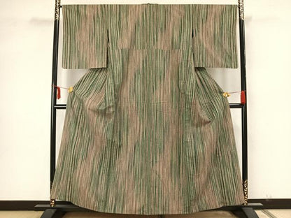平和屋着物▽上質な紬 単衣 縞 正絹 逸品 AAAZ9005fy
