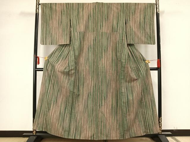 平和屋着物▽上質な紬 単衣 縞 正絹 逸品 AAAZ9005fy
