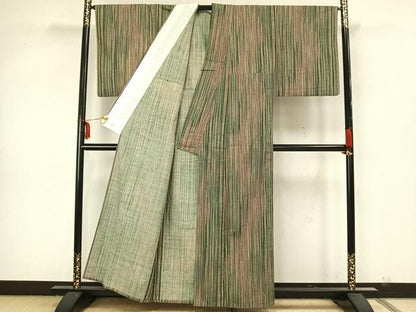 平和屋着物▽上質な紬 単衣 縞 正絹 逸品 AAAZ9005fy