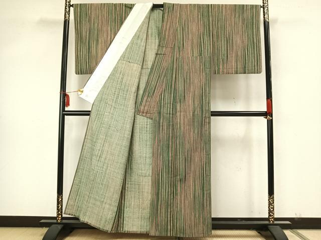 平和屋着物▽上質な紬 単衣 縞 正絹 逸品 AAAZ9005fy