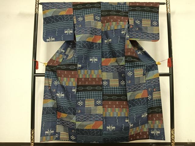 平和屋着物▽上質な紬 単衣 横段文 正絹 逸品 未使用 AAAZ9007fy