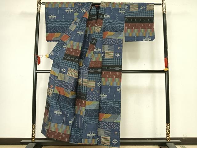 平和屋着物▽上質な紬 単衣 横段文 正絹 逸品 未使用 AAAZ9007fy