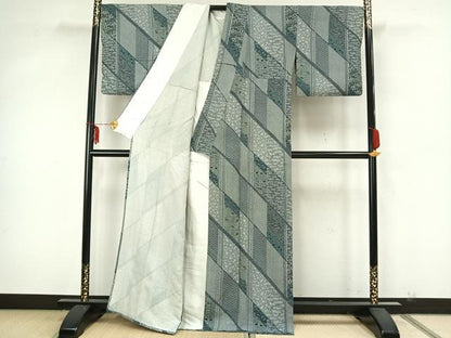 平和屋着物▽江戸小紋 単衣 切嵌文 正絹 逸品 AAAZ9010fy