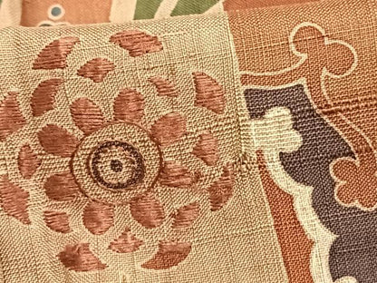平和屋着物▽訪問着 単衣 生紬地 刺繍 切嵌花文 正絹 逸品 AAAZ9011fy