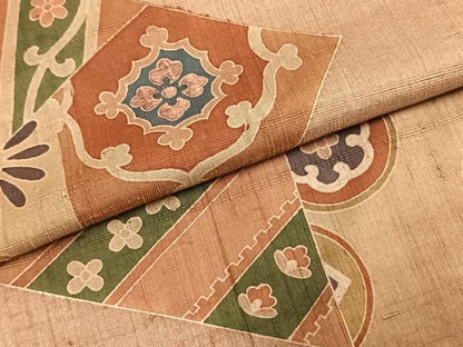 平和屋着物▽訪問着 単衣 生紬地 刺繍 切嵌花文 正絹 逸品 AAAZ9011fy