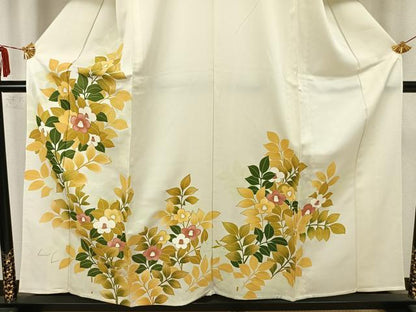 平和屋着物▽訪問着　単衣　駒刺繍　草花文　銀彩　正絹　逸品　AAAZ9013fy