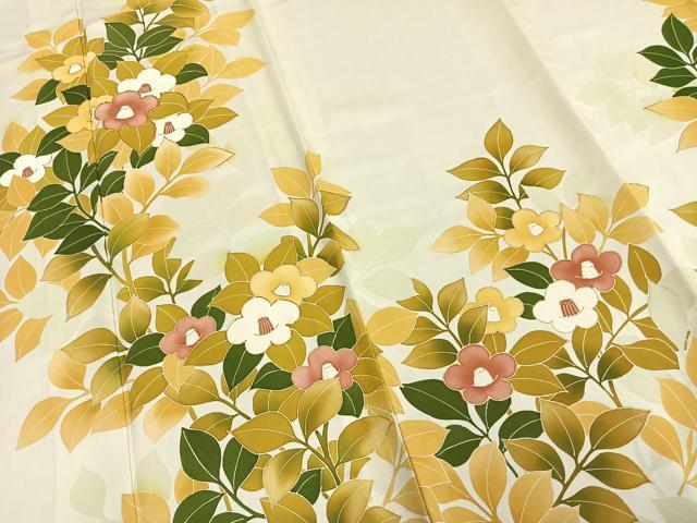 平和屋着物▽訪問着　単衣　駒刺繍　草花文　銀彩　正絹　逸品　AAAZ9013fy