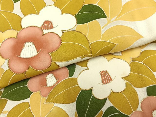 平和屋着物▽訪問着　単衣　駒刺繍　草花文　銀彩　正絹　逸品　AAAZ9013fy