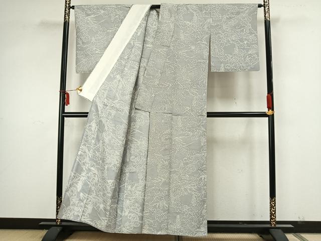 平和屋着物▽石川県指定無形文化財 牛首紬 白山工房 手織り 単衣 葡萄文 正絹 逸品 AAAZ9014fy