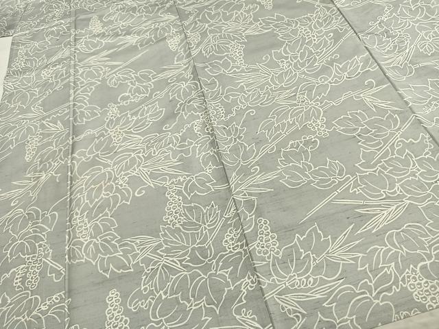 平和屋着物▽石川県指定無形文化財 牛首紬 白山工房 手織り 単衣 葡萄文 正絹 逸品 AAAZ9014fy