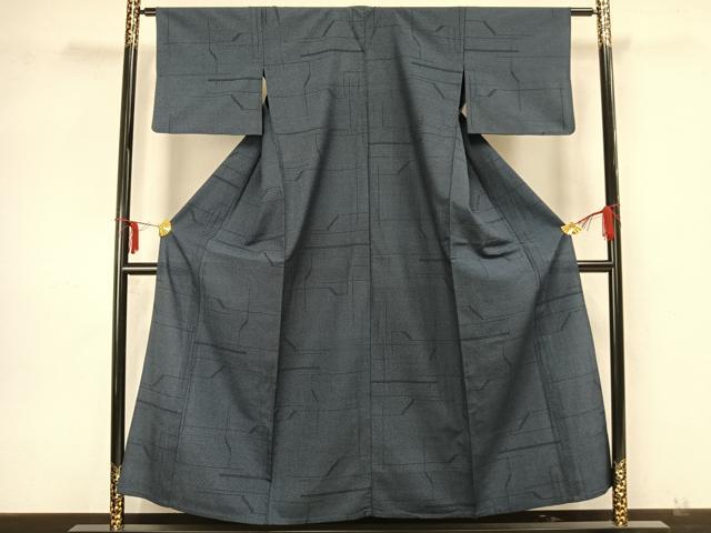 平和屋着物▽本塩沢 単衣 110亀甲 抽象文様 正絹 逸品 AAAZ9015fy
