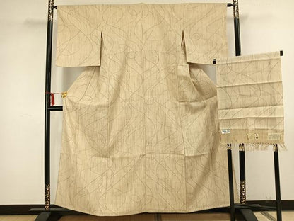 平和屋着物▽染織の名門 しょうざん 生紬 単衣 抽象文様 さが美扱い 証紙付き 正絹 逸品 AAAZ9016fy