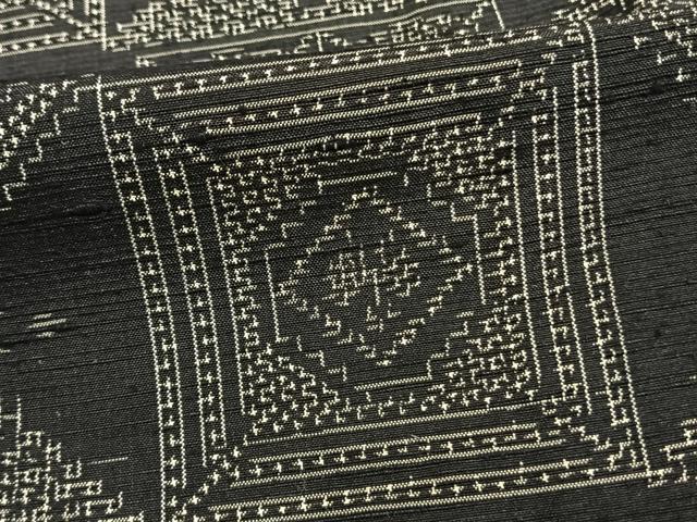 平和屋着物▽上質な紬 単衣 市松花文 正絹 逸品 AAAZ9017fy