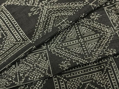 平和屋着物▽上質な紬 単衣 市松花文 正絹 逸品 AAAZ9017fy