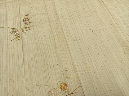 平和屋着物▽訪問着 単衣 紬地 総刺繍 草花文 正絹 逸品 未使用 AAAZ9020fy