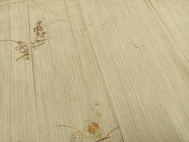 平和屋着物▽訪問着 単衣 紬地 総刺繍 草花文 正絹 逸品 未使用 AAAZ9020fy