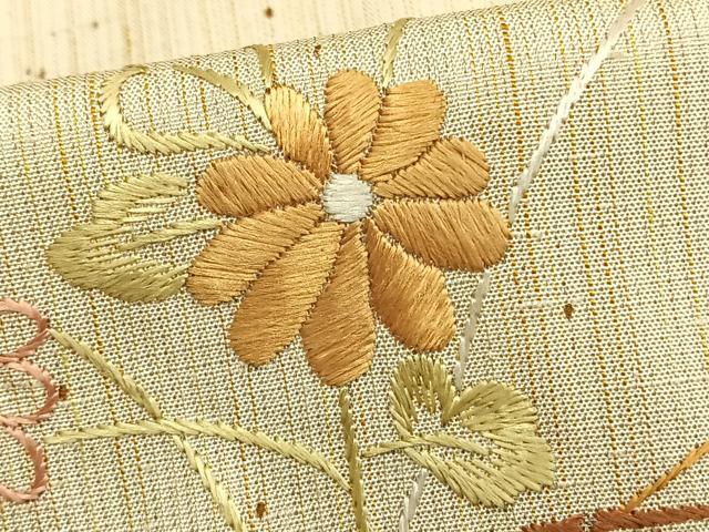 平和屋着物▽訪問着 単衣 紬地 総刺繍 草花文 正絹 逸品 未使用 AAAZ9020fy