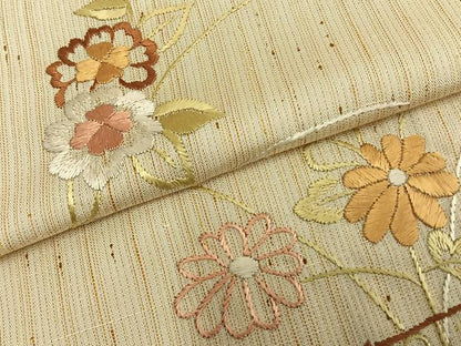 平和屋着物▽訪問着 単衣 紬地 総刺繍 草花文 正絹 逸品 未使用 AAAZ9020fy