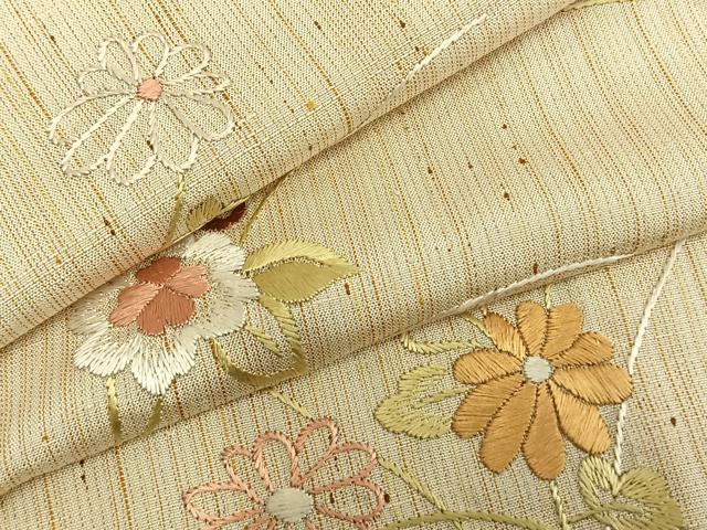 平和屋着物▽訪問着 単衣 紬地 総刺繍 草花文 正絹 逸品 未使用 AAAZ9020fy