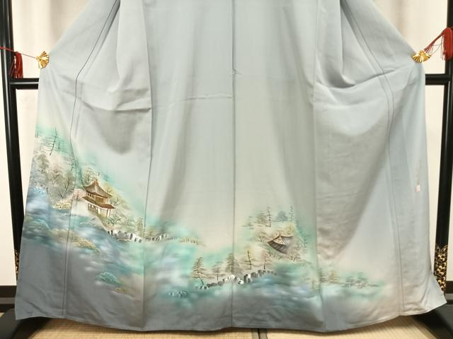 平和屋着物▽訪問着 単衣 作家物 螺鈿 手描き 京名所銀閣寺 暈し染め 金銀彩 正絹 逸品 AAAZ9024fy