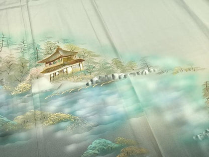 平和屋着物▽訪問着 単衣 作家物 螺鈿 手描き 京名所銀閣寺 暈し染め 金銀彩 正絹 逸品 AAAZ9024fy