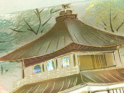平和屋着物▽訪問着 単衣 作家物 螺鈿 手描き 京名所銀閣寺 暈し染め 金銀彩 正絹 逸品 AAAZ9024fy