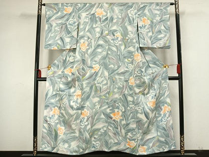 平和屋着物▽上質な小紋 単衣 草花文 暈し染め 正絹 逸品 AAAZ9025fy