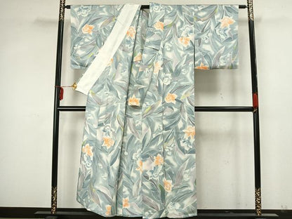 平和屋着物▽上質な小紋 単衣 草花文 暈し染め 正絹 逸品 AAAZ9025fy