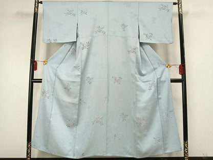 平和屋着物▽上質な小紋 単衣 草花文 正絹 逸品 AAAZ9026fy