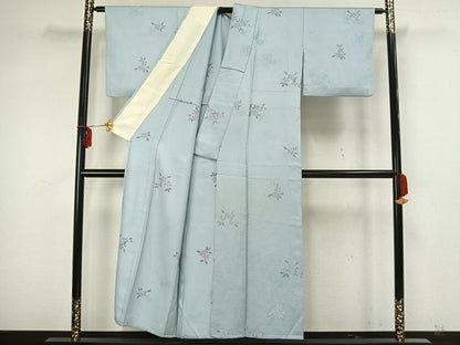 平和屋着物▽上質な小紋 単衣 草花文 正絹 逸品 AAAZ9026fy