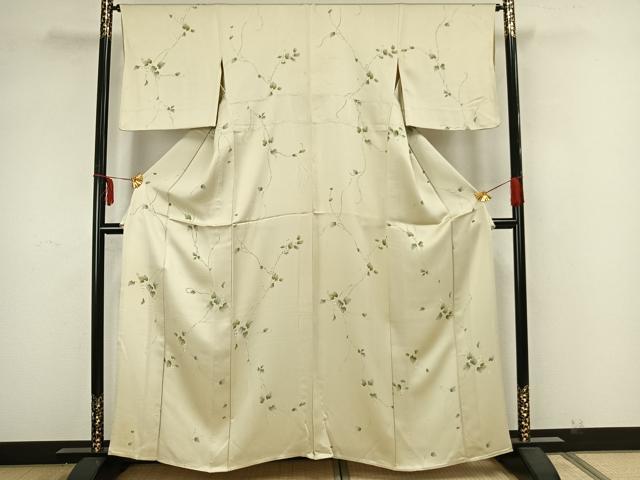 平和屋着物▽上質な小紋 単衣 手描き 葡萄蔦の葉文 正絹 逸品 AAAZ9029fy