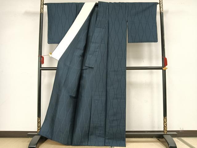 平和屋着物▽お召 単衣 100亀甲 立涌文 正絹 逸品 未使用 AAAZ9031fy