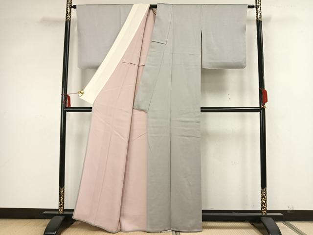 平和屋着物▽上質な色無地 単衣 紗綾形地紋 白鼠色 正絹 逸品 AAAZ9032fy