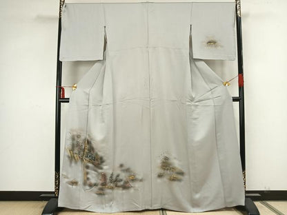 平和屋着物▽訪問着 単衣 手描き 風景文 暈し染め 金銀彩 正絹 逸品 AAAZ9033fy