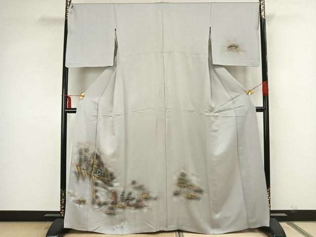 平和屋着物▽訪問着 単衣 手描き 風景文 暈し染め 金銀彩 正絹 逸品 AAAZ9033fy