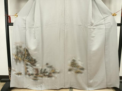 平和屋着物▽訪問着 単衣 手描き 風景文 暈し染め 金銀彩 正絹 逸品 AAAZ9033fy