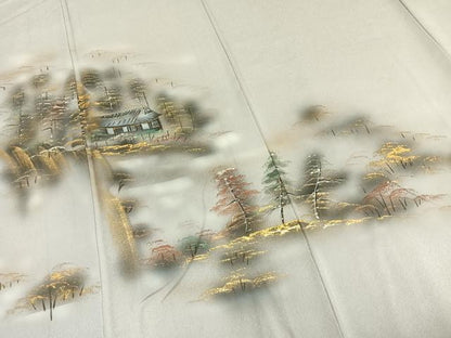 平和屋着物▽訪問着 単衣 手描き 風景文 暈し染め 金銀彩 正絹 逸品 AAAZ9033fy
