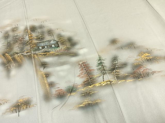 平和屋着物▽訪問着 単衣 手描き 風景文 暈し染め 金銀彩 正絹 逸品 AAAZ9033fy
