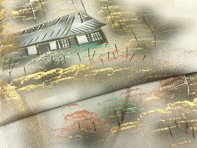 平和屋着物▽訪問着 単衣 手描き 風景文 暈し染め 金銀彩 正絹 逸品 AAAZ9033fy