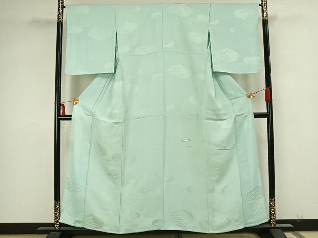 平和屋着物▽上質な色無地 単衣 渦巻地紋 錆青磁色 正絹 逸品 AAAZ9034fy