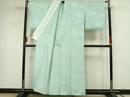 平和屋着物▽上質な色無地 単衣 渦巻地紋 錆青磁色 正絹 逸品 AAAZ9034fy