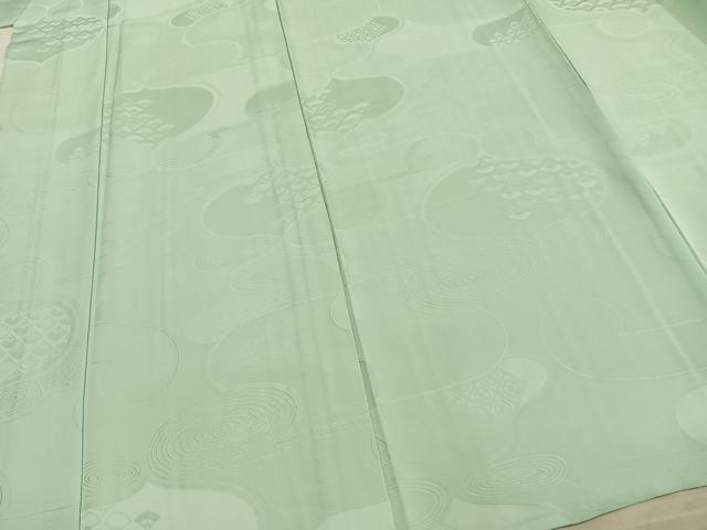平和屋着物▽上質な色無地 単衣 渦巻地紋 錆青磁色 正絹 逸品 AAAZ9034fy