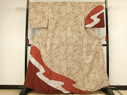 平和屋着物▽訪問着　単衣　流水文　正絹　逸品　AAAZ9036fy